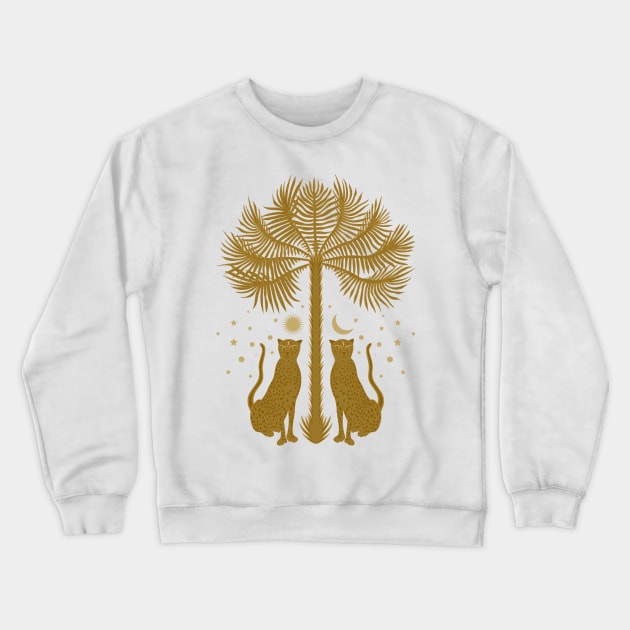 Cheetah Twins and Palm Tree in Gold Crewneck Sweatshirt by matise
